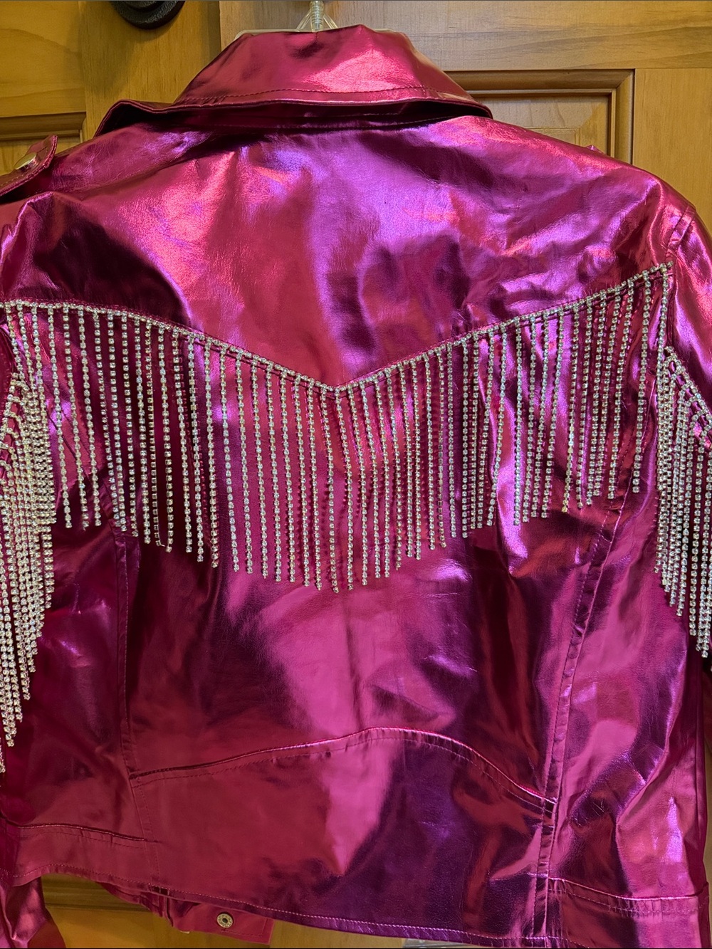 Buddy Love Metallic Hot Pink Fringe Biker Jacket - Picture 6 of 8